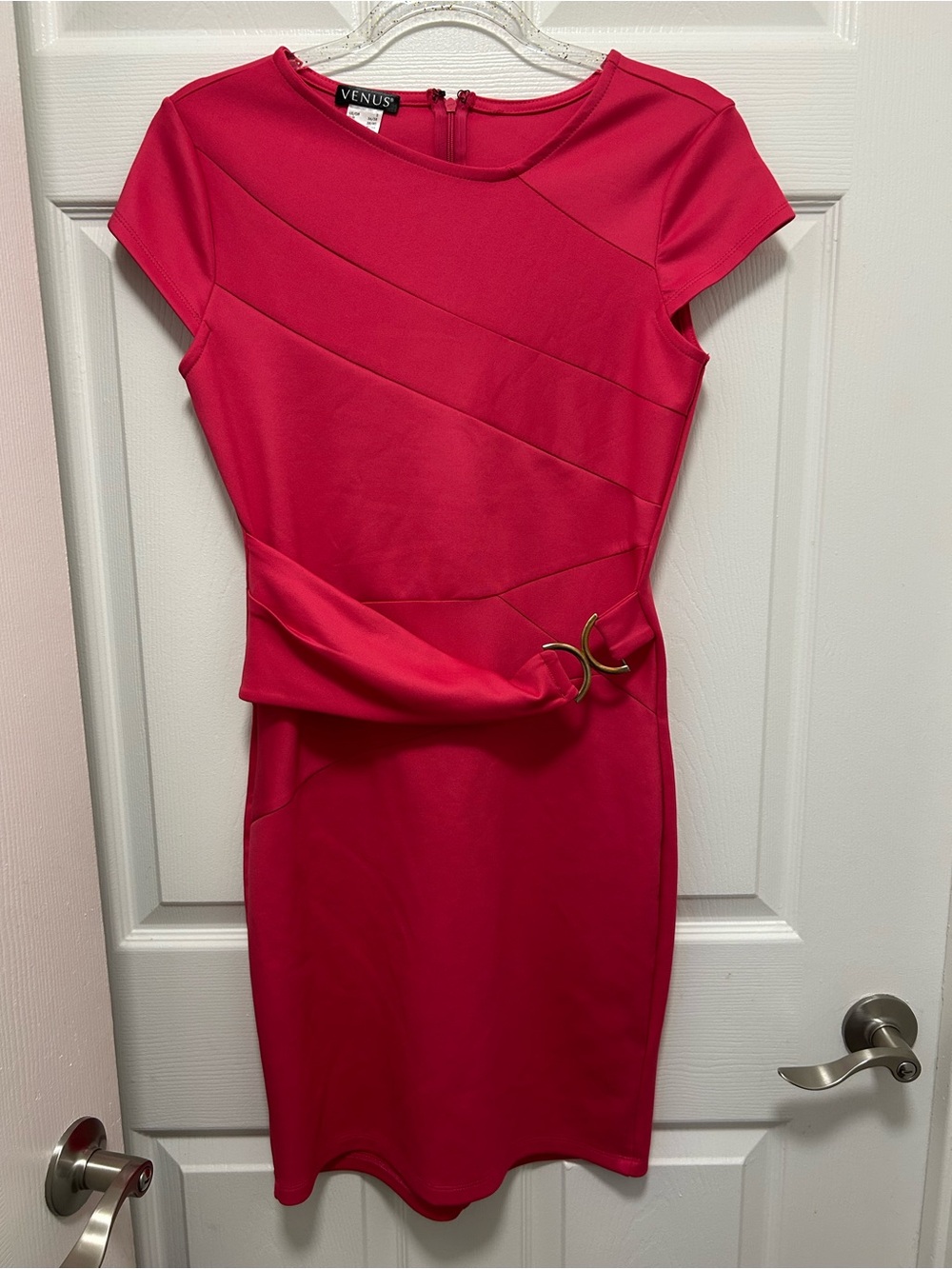 VENUS Hot Pink Sheath Dress with Waist Ring Detail